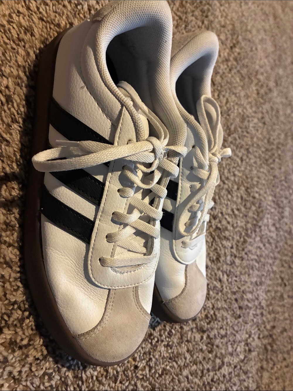 adidas White and Black Kids Sneakers with Gum Sole